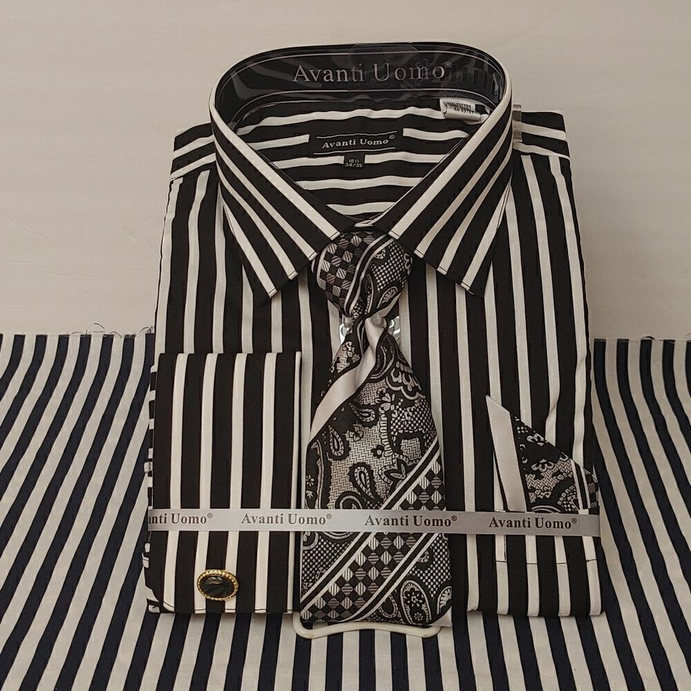 MEN'S AVANTI UOMO BLACK & WHITE BOLD STRIPE DRESS SHIRT COMBO.